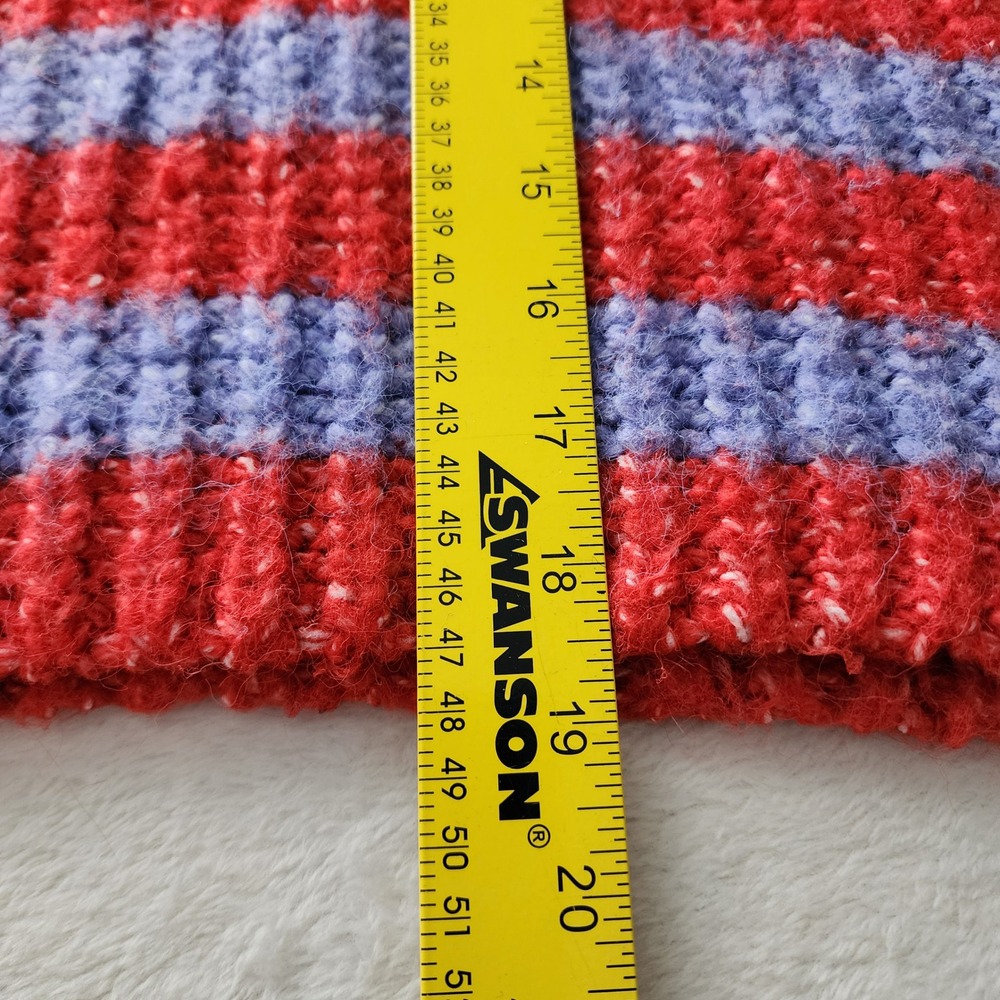 Striped Chunky Knit Sweater Womens Medium Red Purple Cropped Grunge Wool Blend - Picture 7 of 11